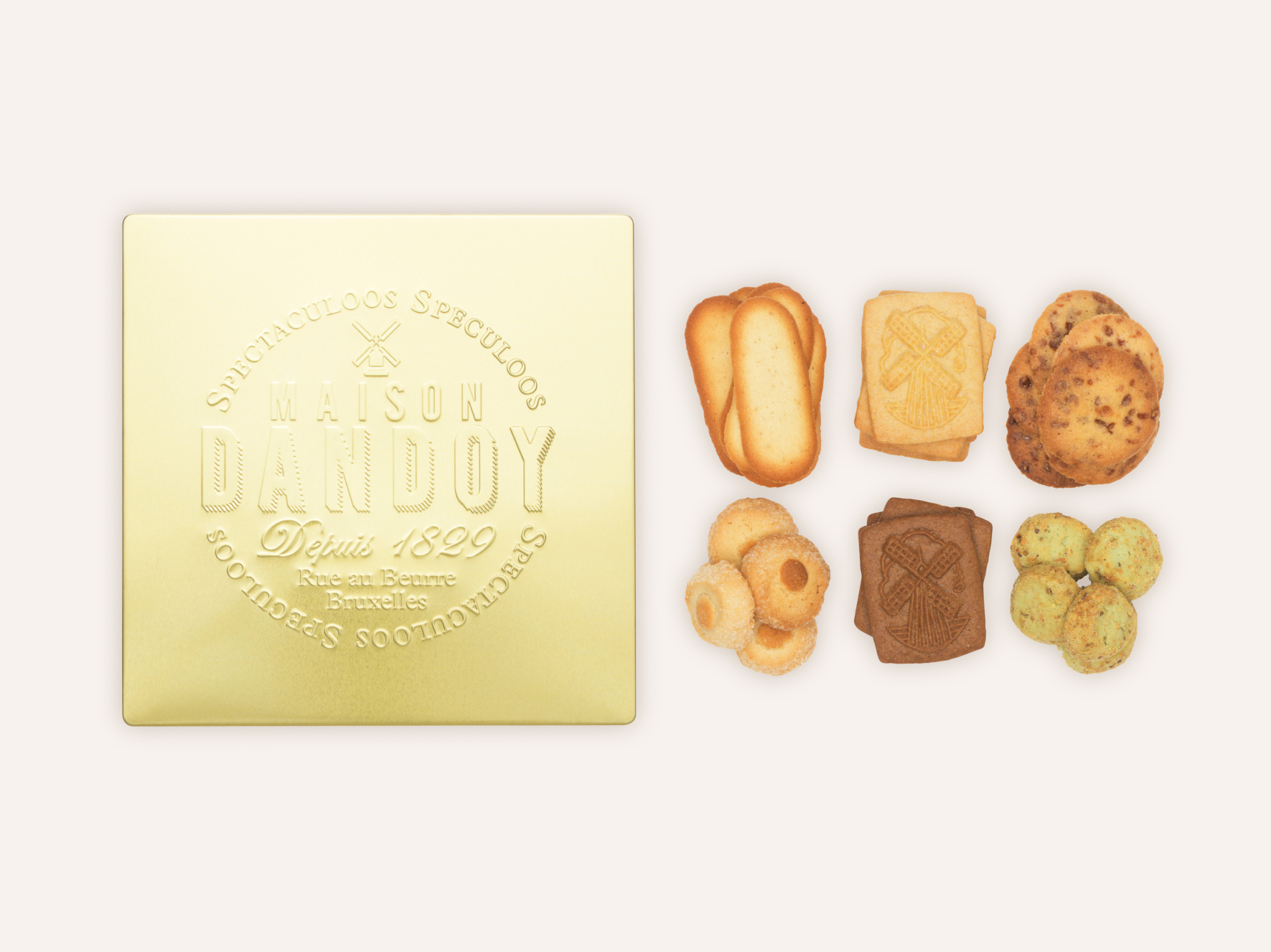 Golden biscuit box Maison Dandoy
